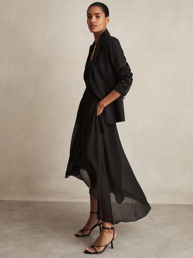 reiss Sheer-Overlay High-Low Shorts in Black