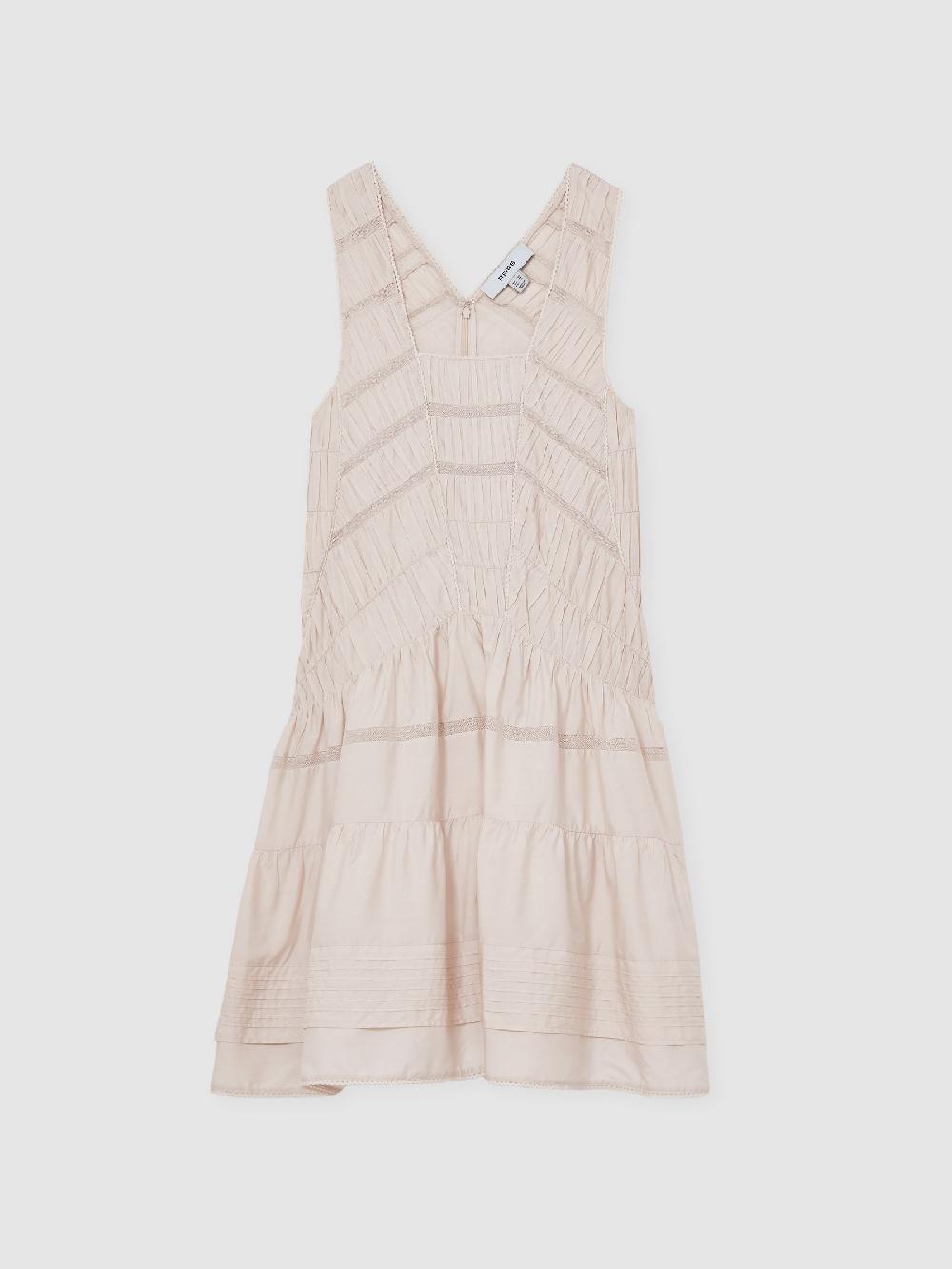 Reiss Shirred Ruffle Hem Mini Dress In Neutral