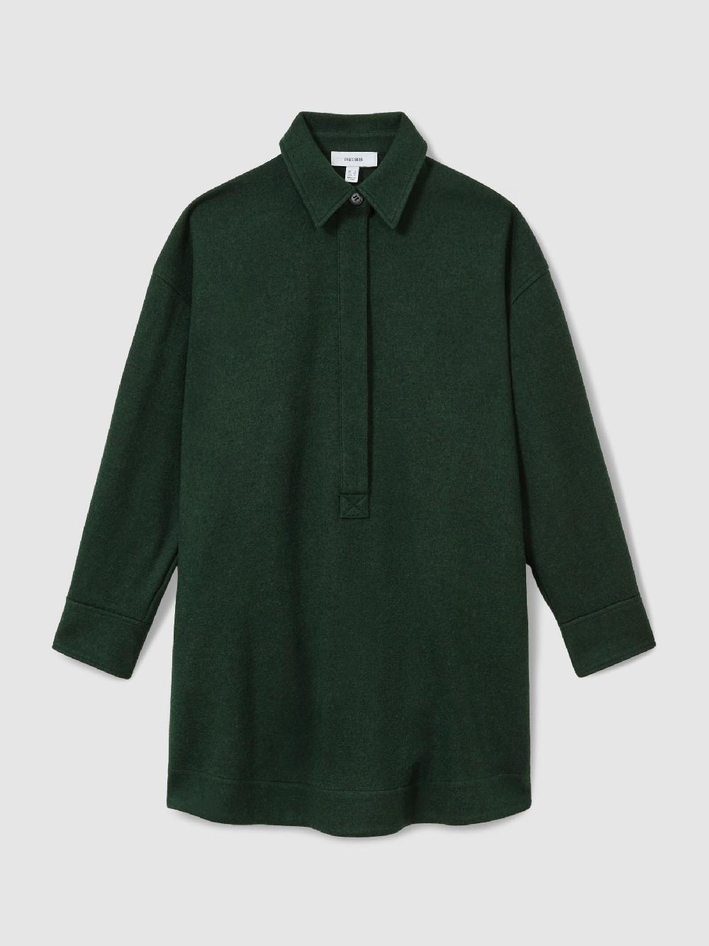 Reiss Shirt-Style Shift Dress With Wool In Green