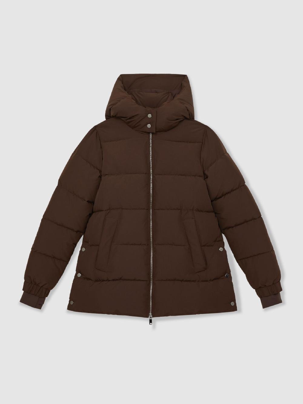 Reiss Short Hooded Puffer Coat In Chocolate Brown