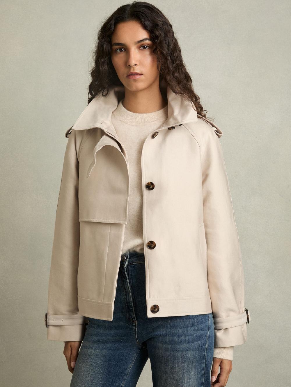 Reiss Short Trench Coat With Cotton In Neutral