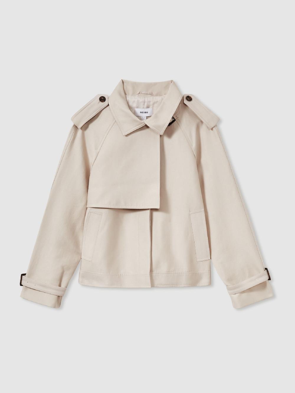 Reiss Short Trench Coat With Cotton In Neutral