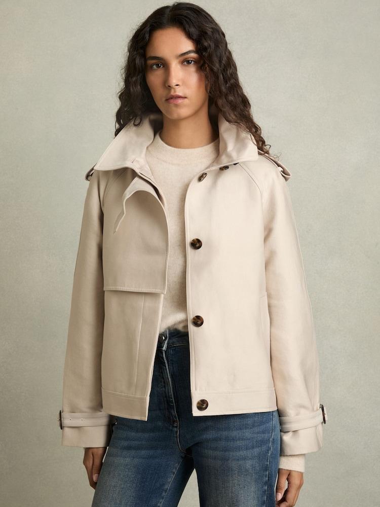 reiss Short Trench Coat With Cotton in Neutral