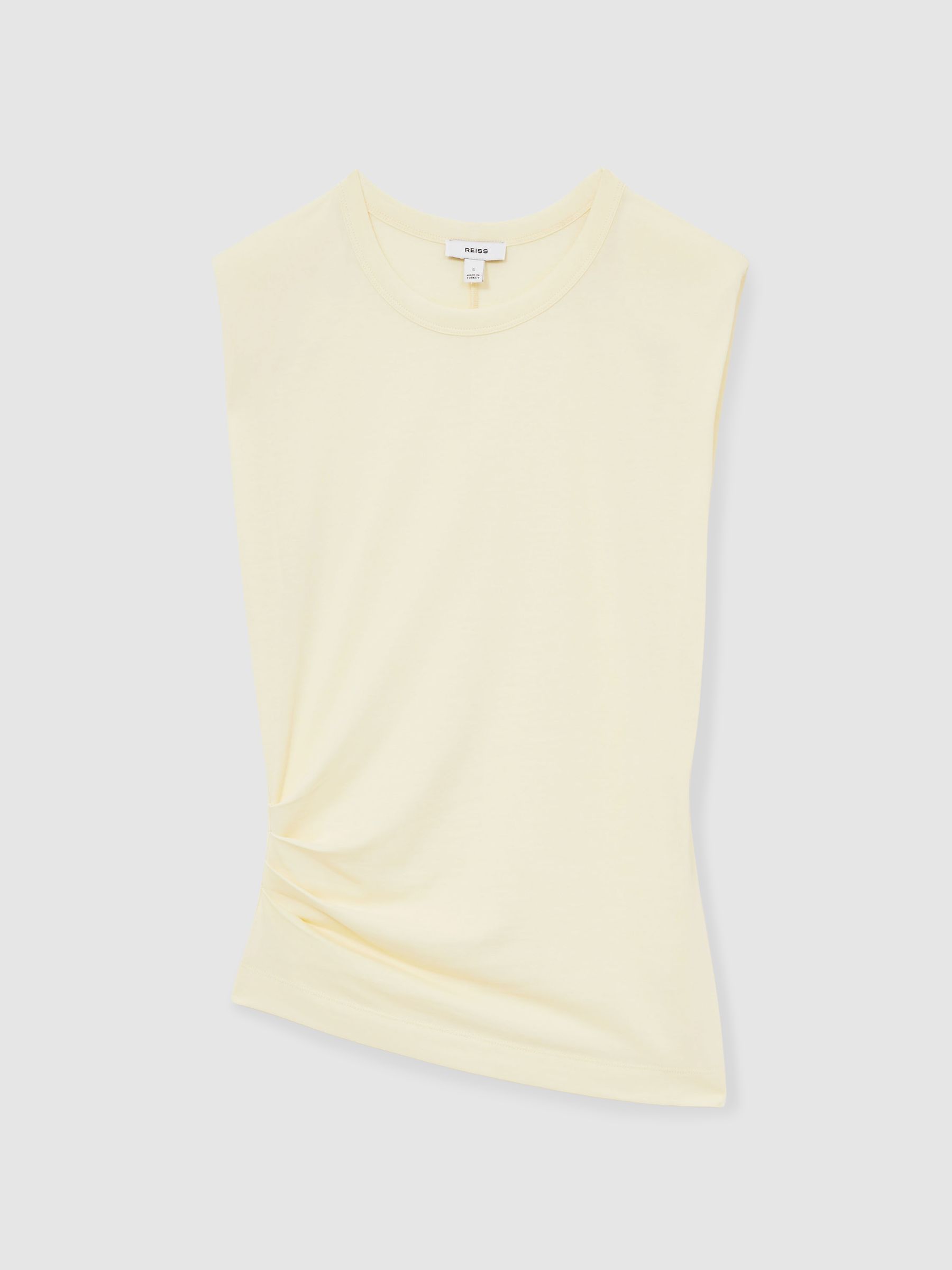Reiss Shoulder-Pad Ruched Jersey Top In Buttermilk
