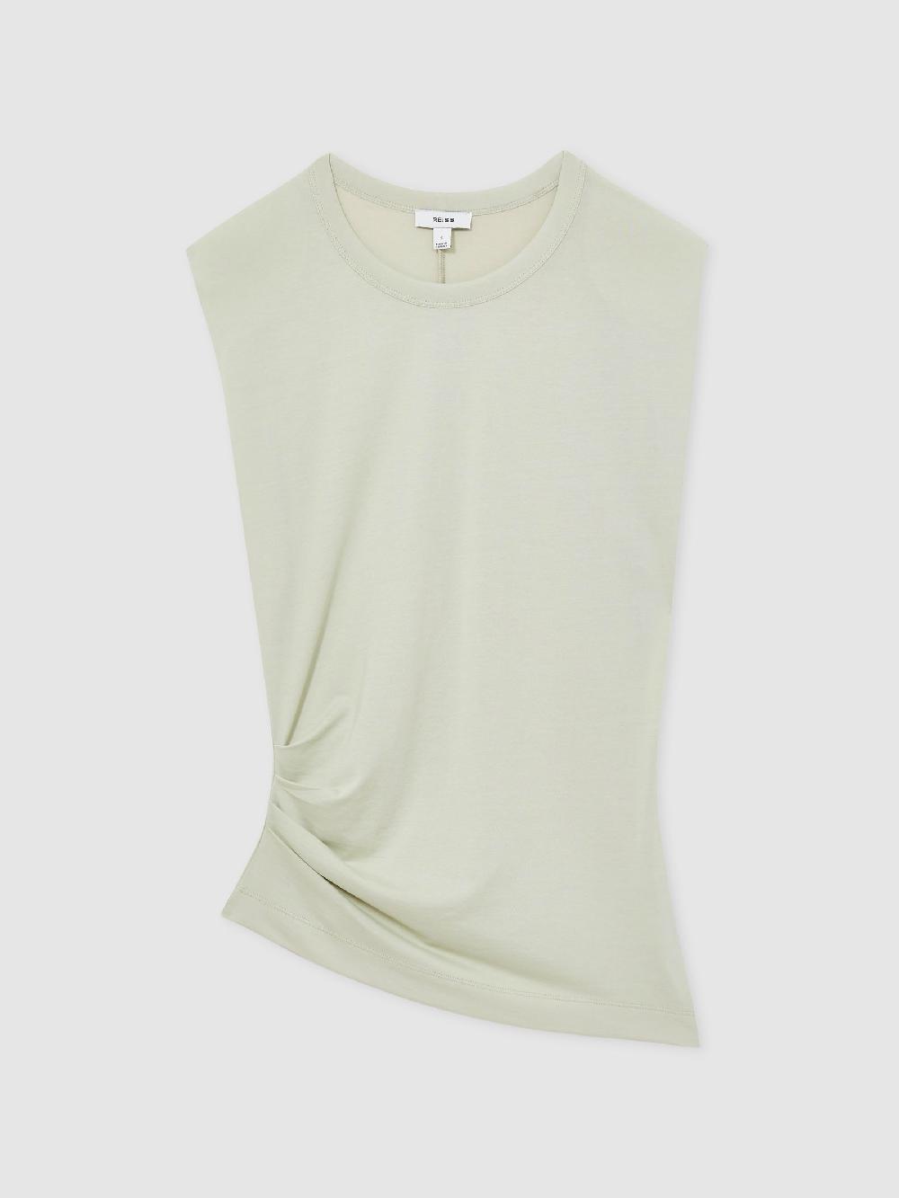 Reiss Shoulder-Pad Ruched Jersey Top In Sage