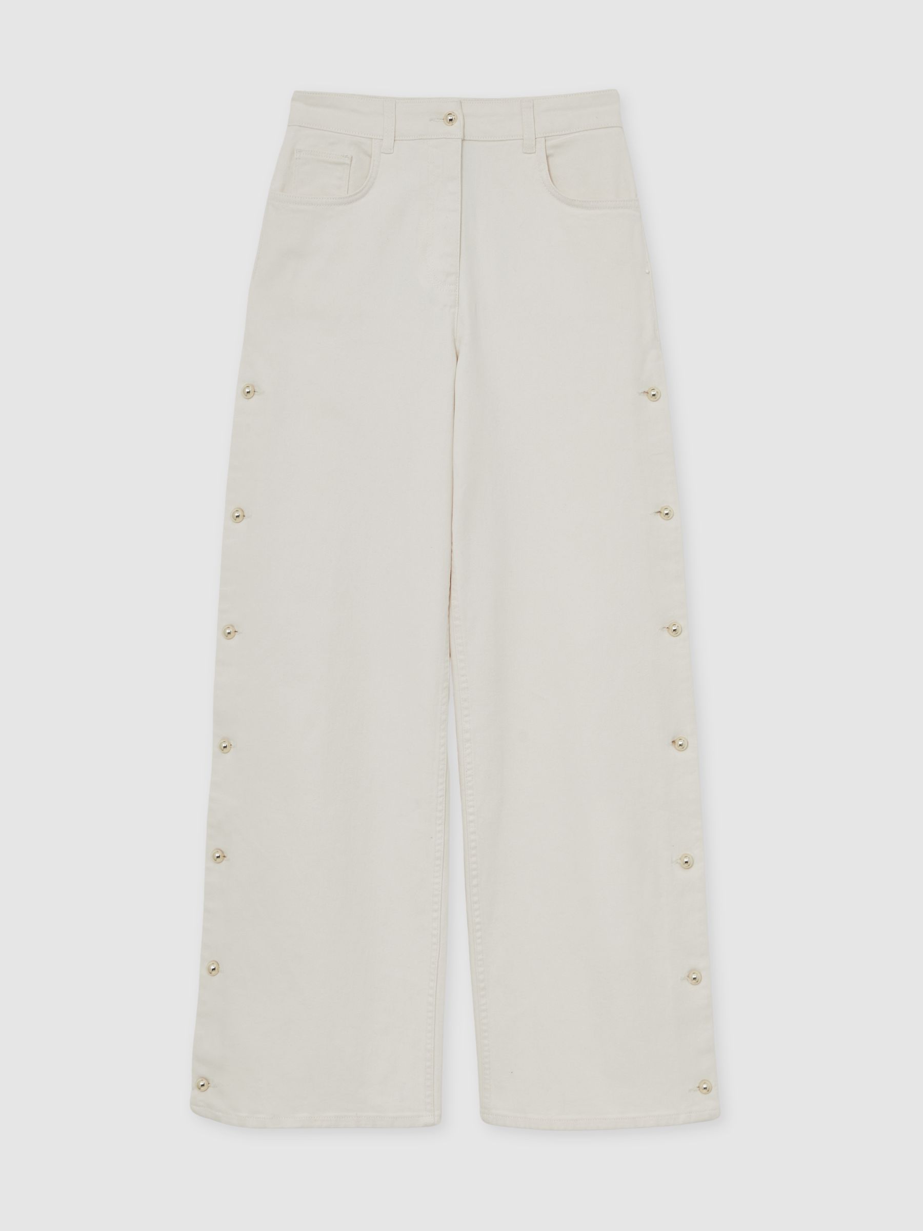 Reiss Side Button Wide Leg Jeans In Cream