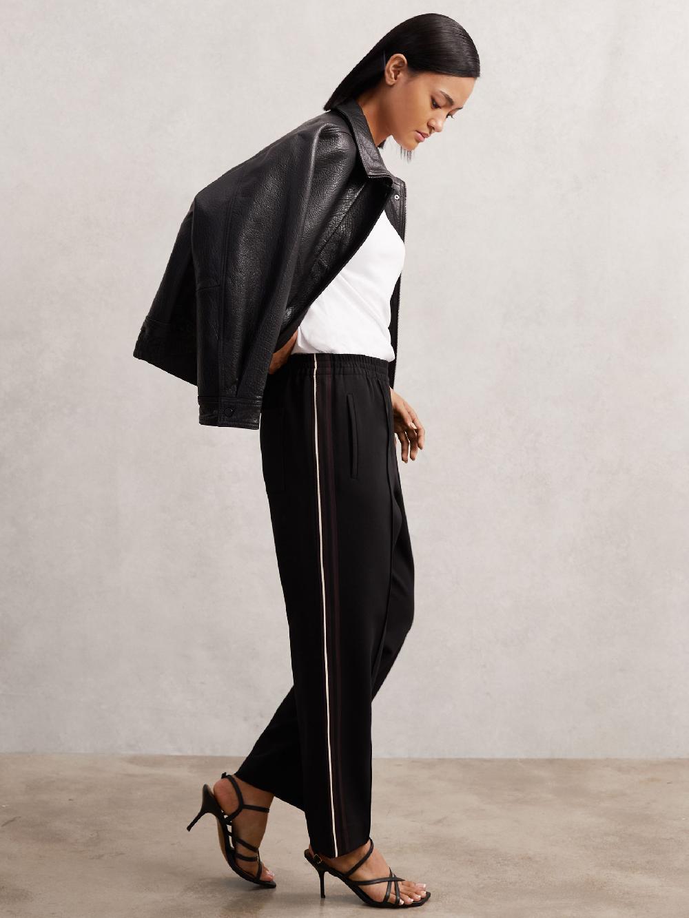 Reiss Side-Stripe Tapered Trousers In Black