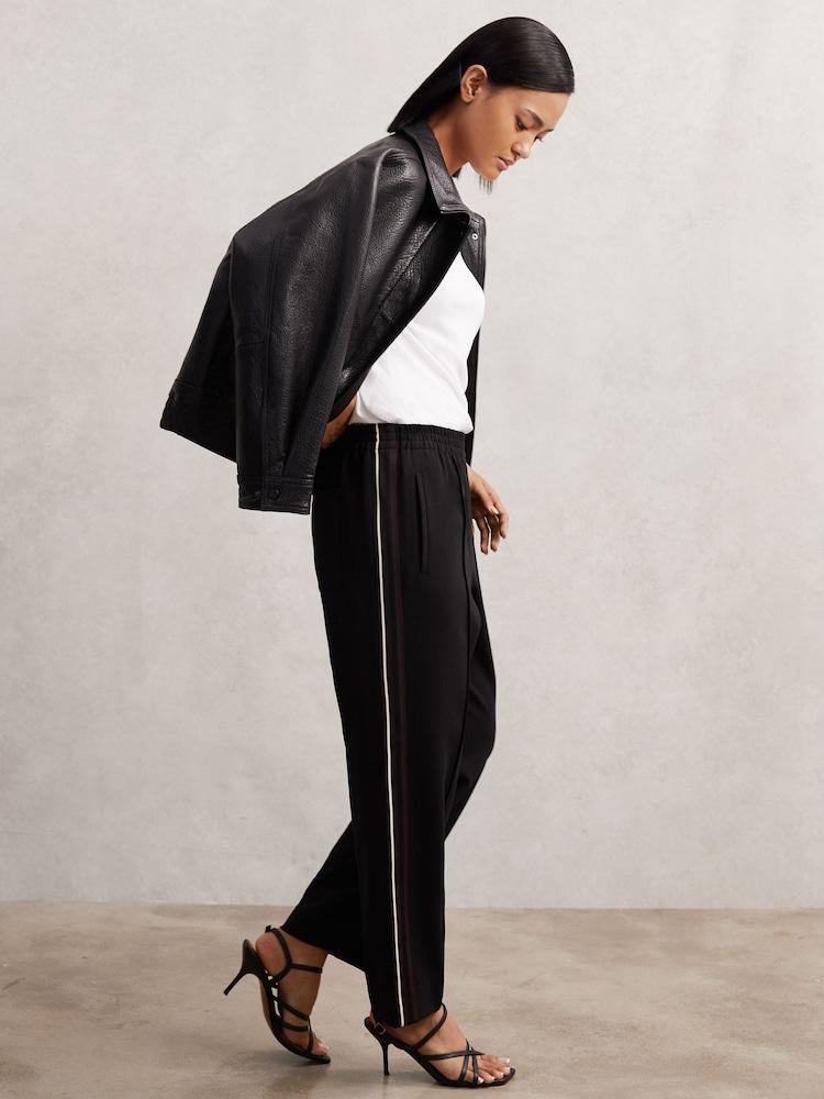 reiss Side-Stripe Tapered Trousers in Black