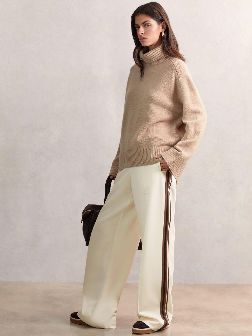 Reiss Side-Stripe Wide-Leg Trousers In Cream
