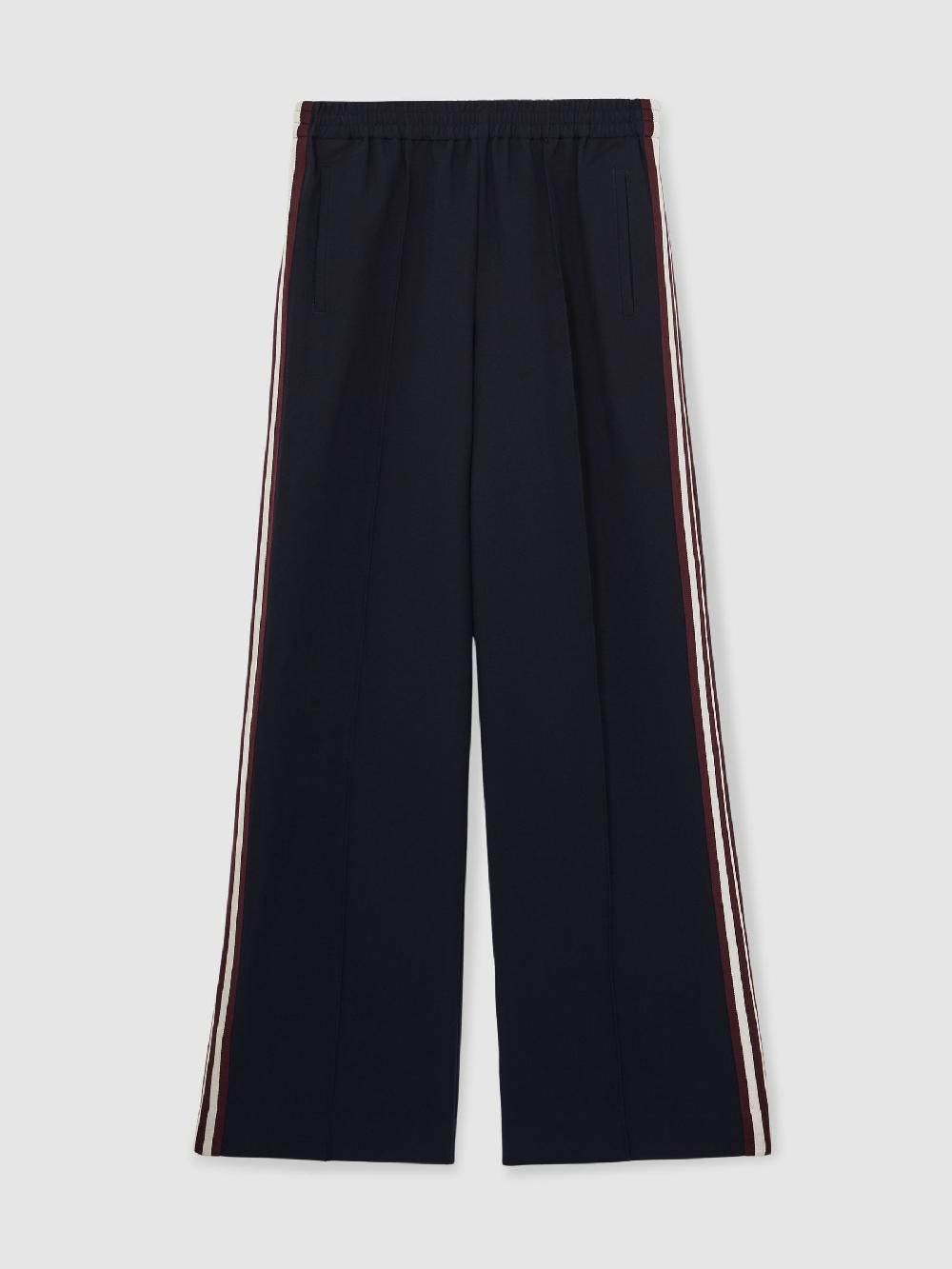 Reiss Side-Stripe Wide-Leg Trousers In Navy