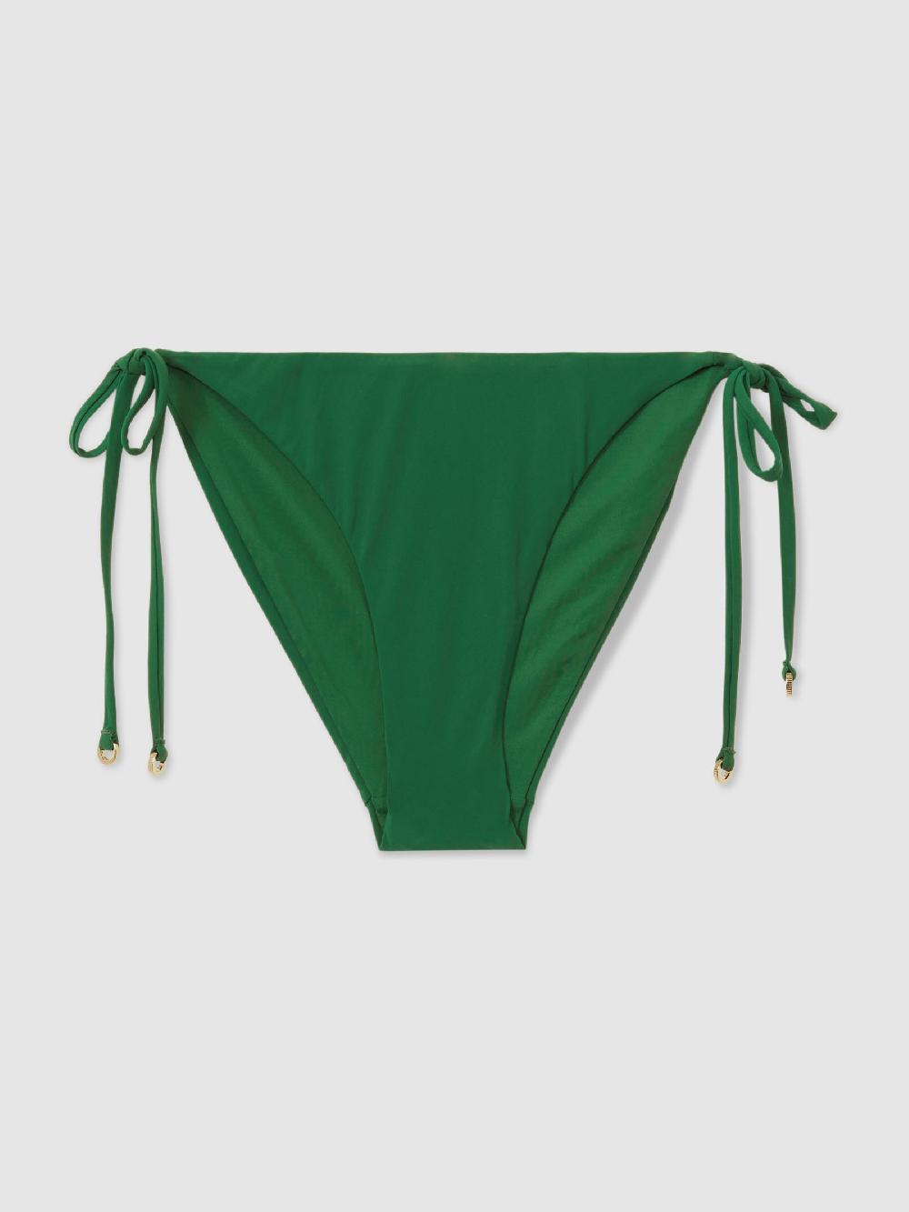 Reiss Side Tie Bikini Bottoms In Hunting Green
