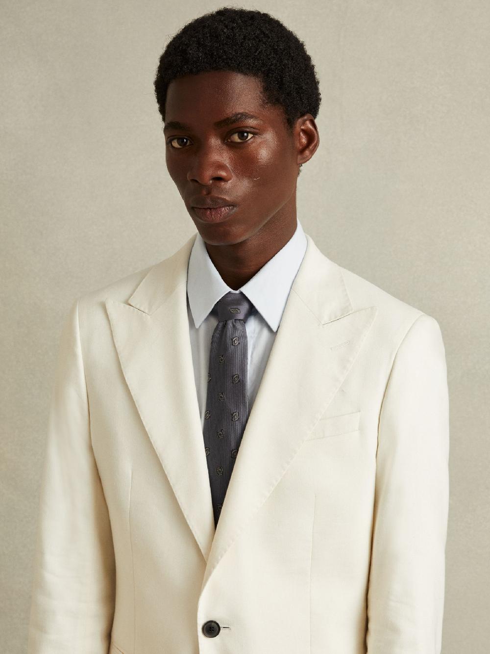 Reiss Silk Blend Jacquard Tie In Steel Blue