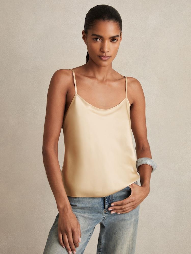 reiss Silk Cami Top in Gold