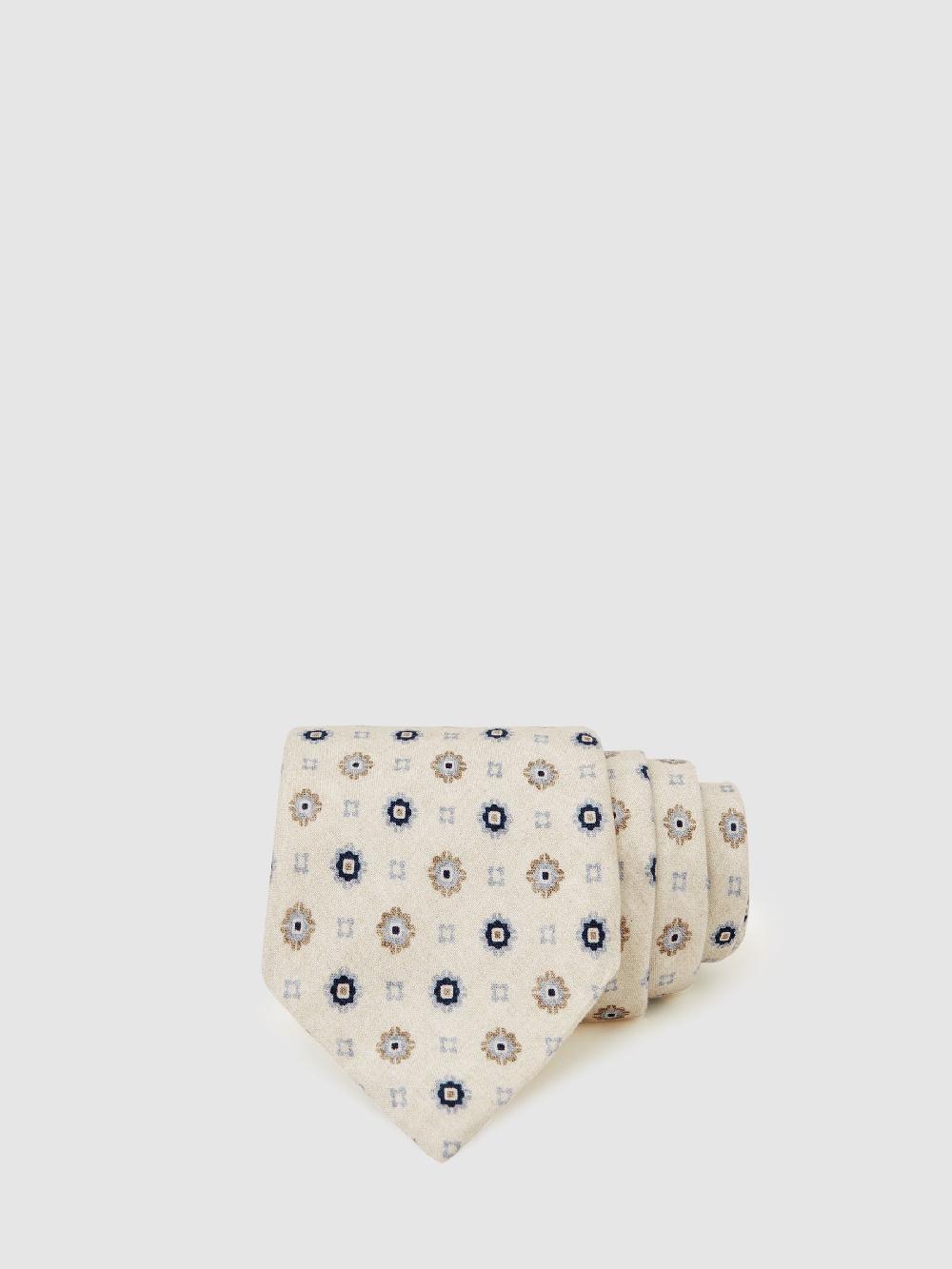 Reiss Silk Floral-Medallion Tie In Ivory