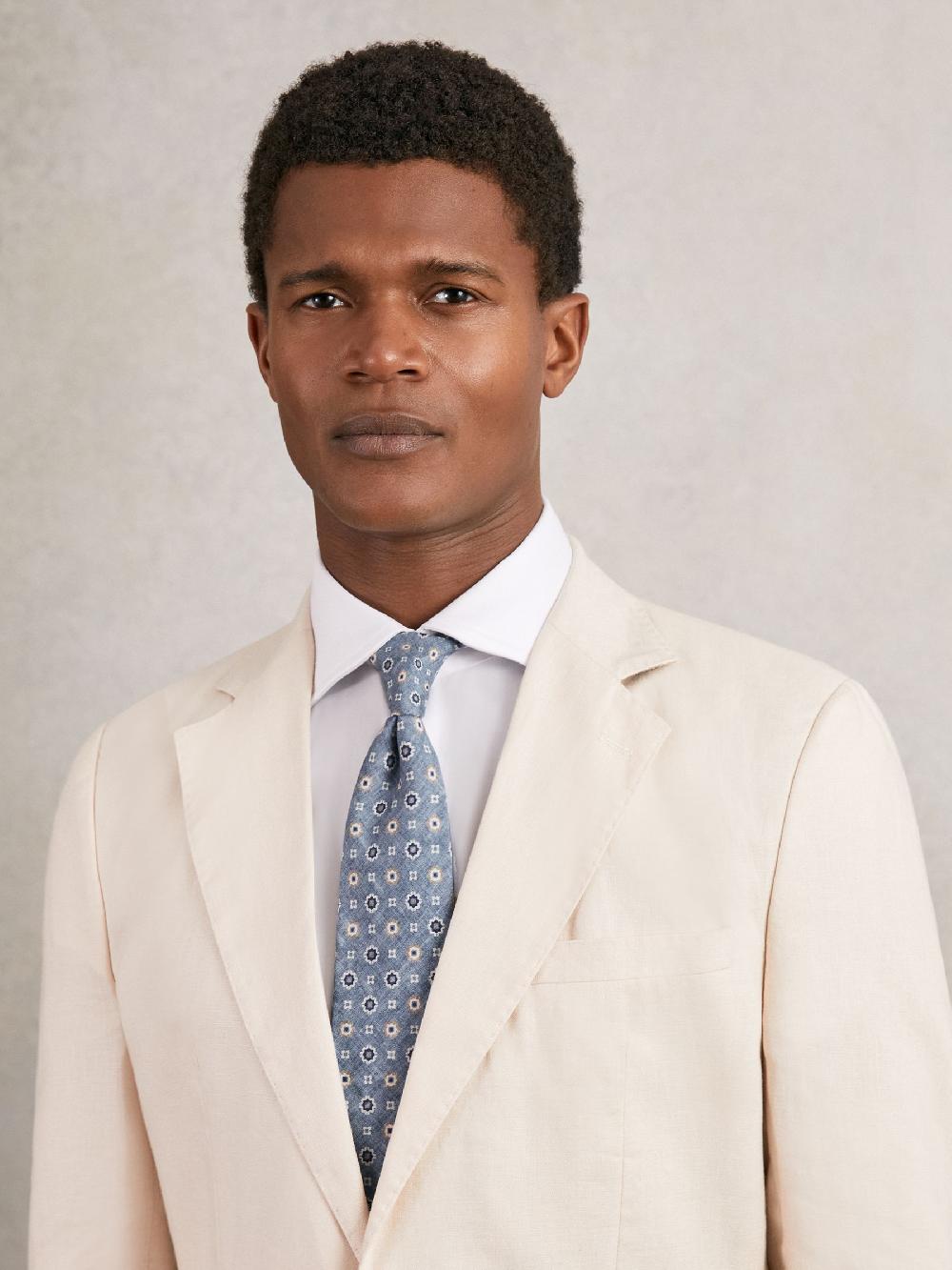 Reiss Silk Floral-Medallion Tie In Soft Blue