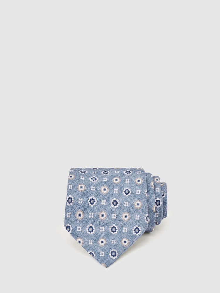 reiss Silk Floral-Medallion Tie in Soft Blue