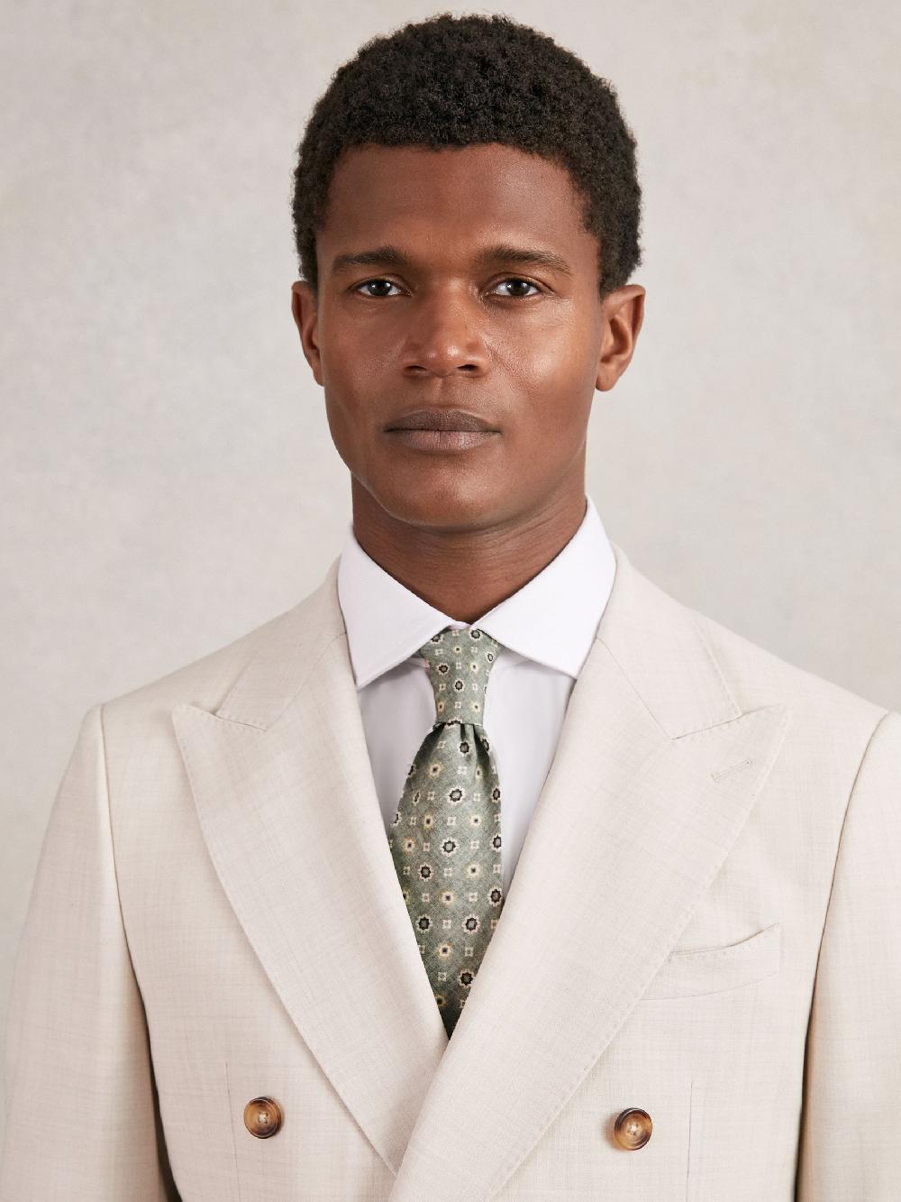 Reiss Silk Floral-Medallion Tie In Soft Sage