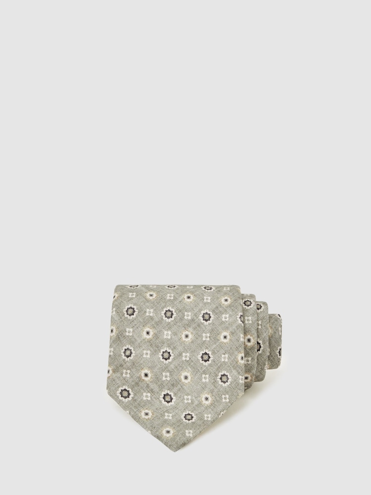 reiss Silk Floral-Medallion Tie in Soft Sage