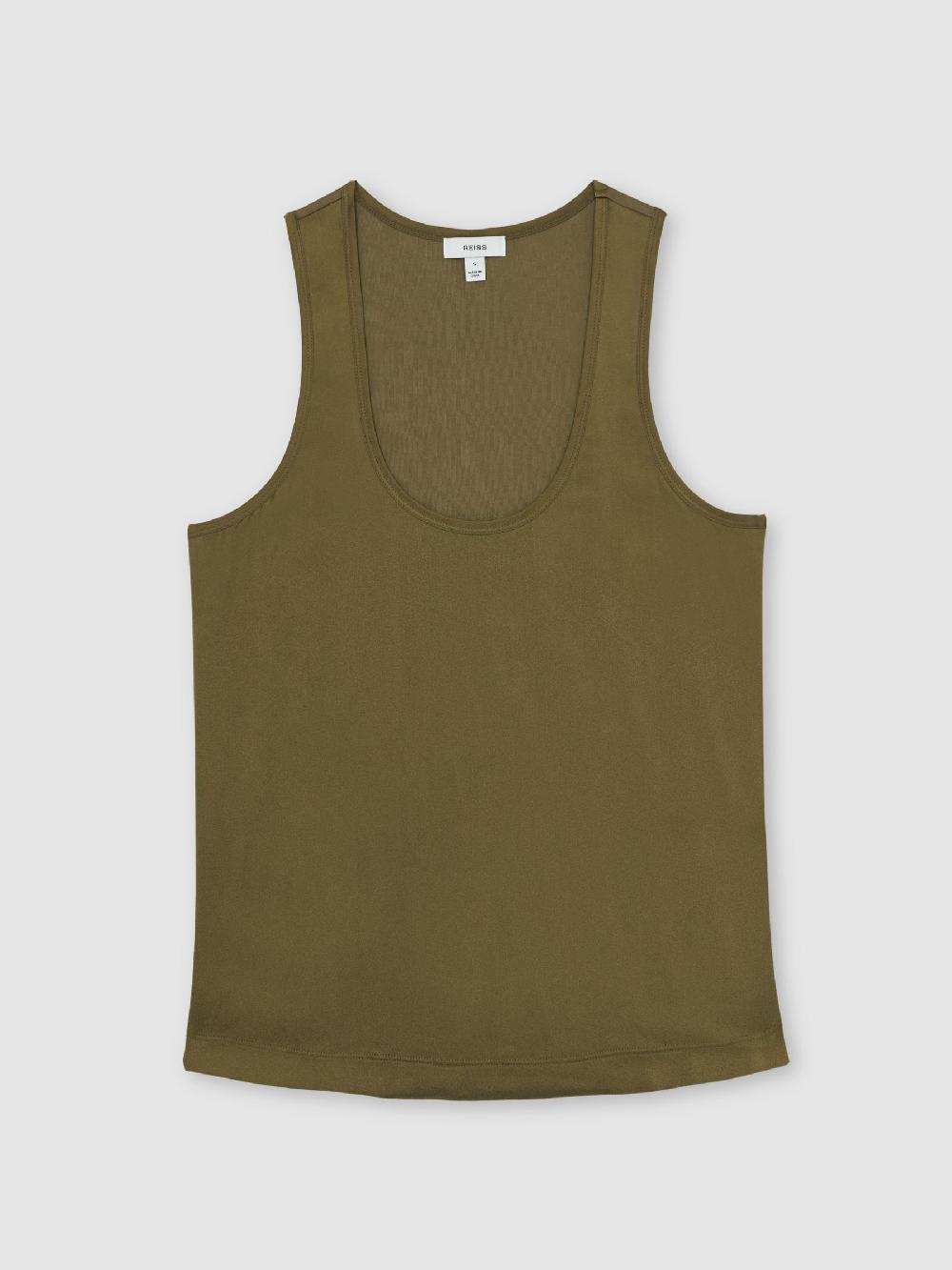 Reiss Silk-Front Cami Top In Khaki Green