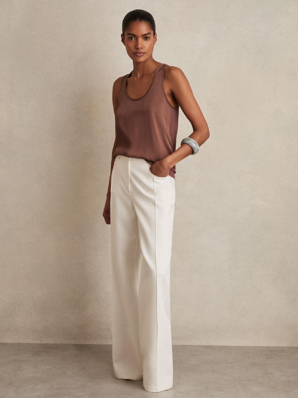 Reiss Silk-Front Cami Top In Mocha Brown