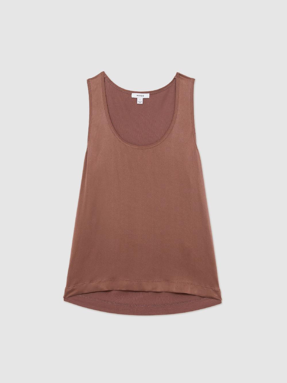 Reiss Silk-Front Cami Top In Mocha Brown