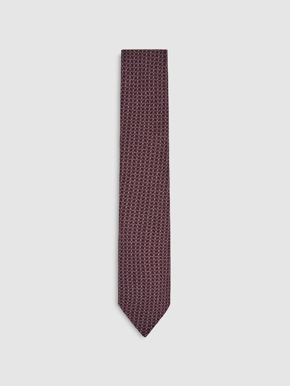 Reiss Silk Geometric-Chain Print Tie In Bordeaux