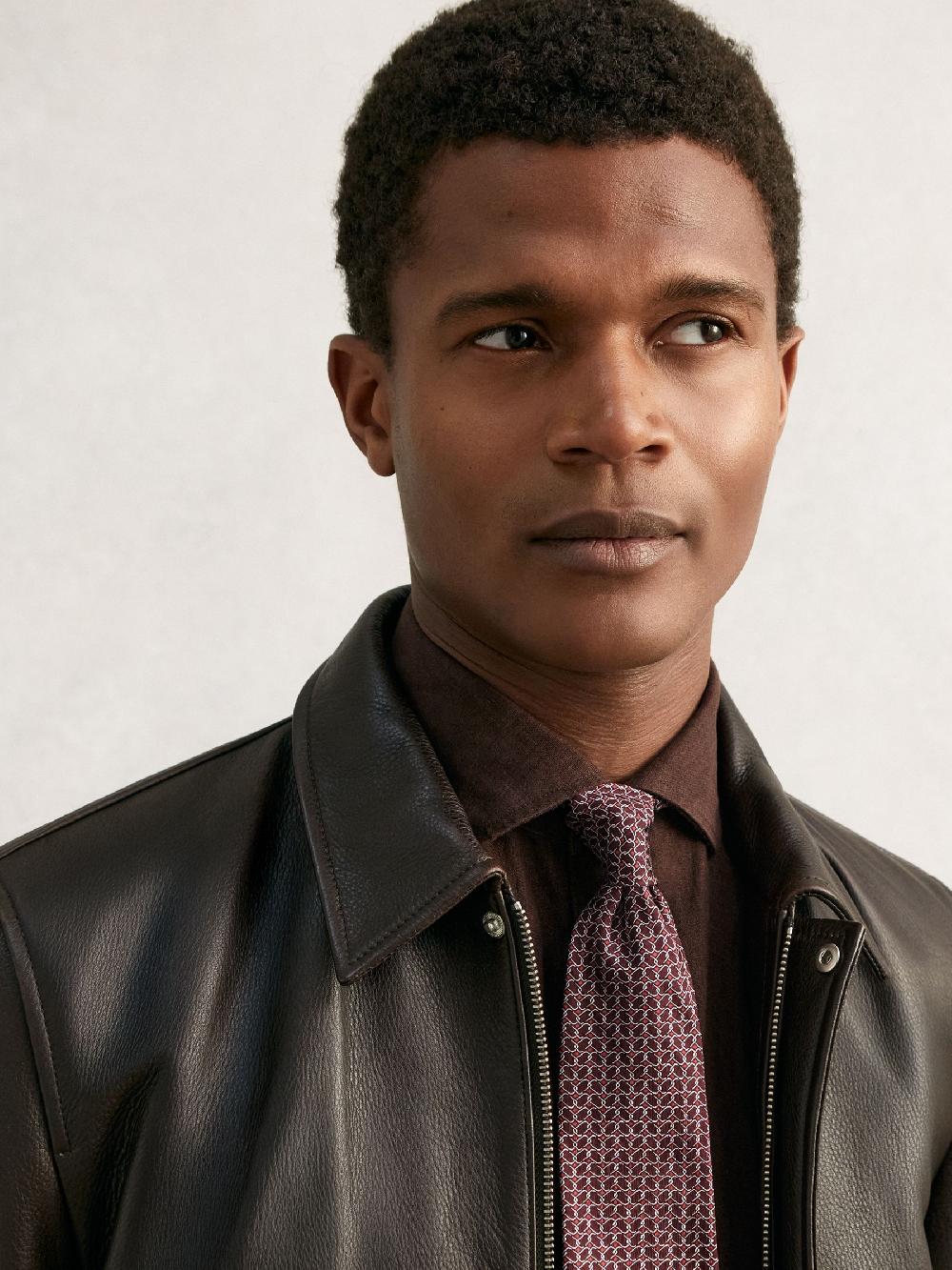 Reiss Silk Geometric-Chain Print Tie In Bordeaux