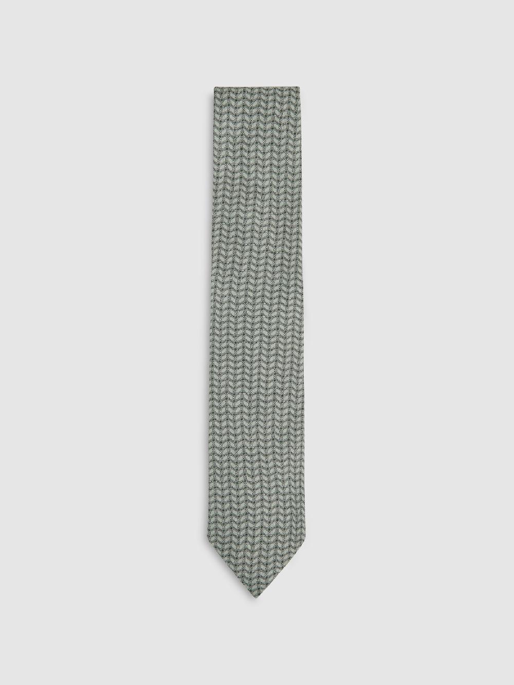 Reiss Silk Geometric-Chain Print Tie In Sage