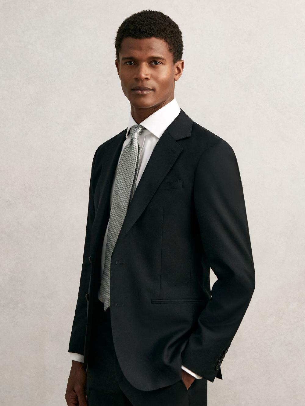 Reiss Silk Geometric-Chain Print Tie In Sage