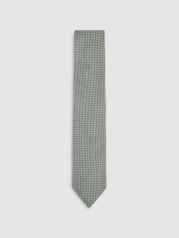 reiss Silk Geometric-Chain Print Tie in Sage