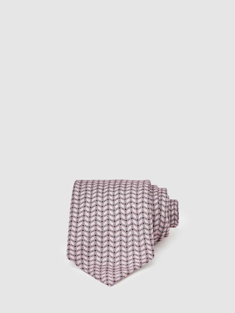Reiss Silk Geometric-Chain Print Tie In Soft Pink