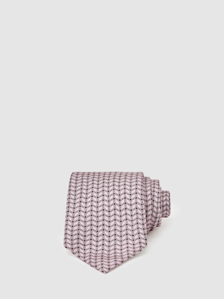 reiss Silk Geometric-Chain Print Tie in Soft Pink