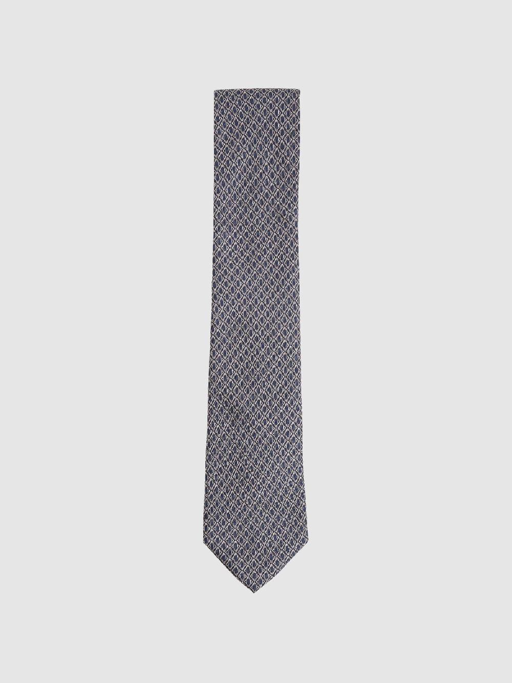 Reiss Silk Geometric-Print Tie In Navy
