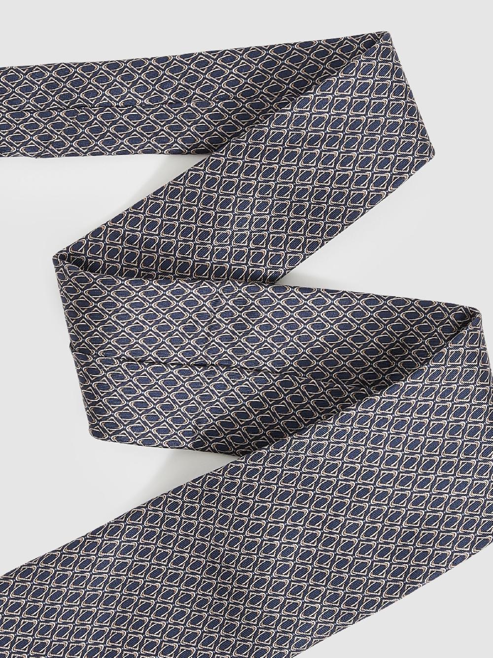 Reiss Silk Geometric-Print Tie In Navy