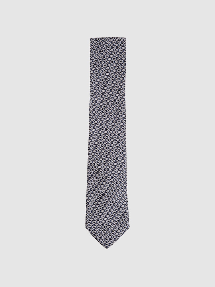 reiss Silk Geometric-Print Tie in Navy