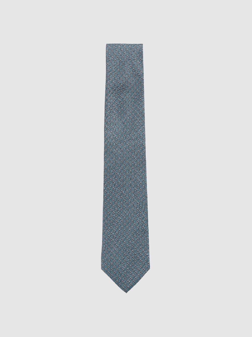 Reiss Silk Geometric-Print Tie In Soft Blue