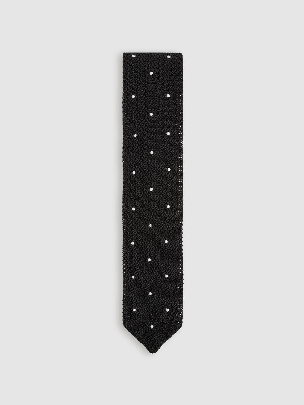 Reiss Silk Knitted Pin-Dot Tie In Black