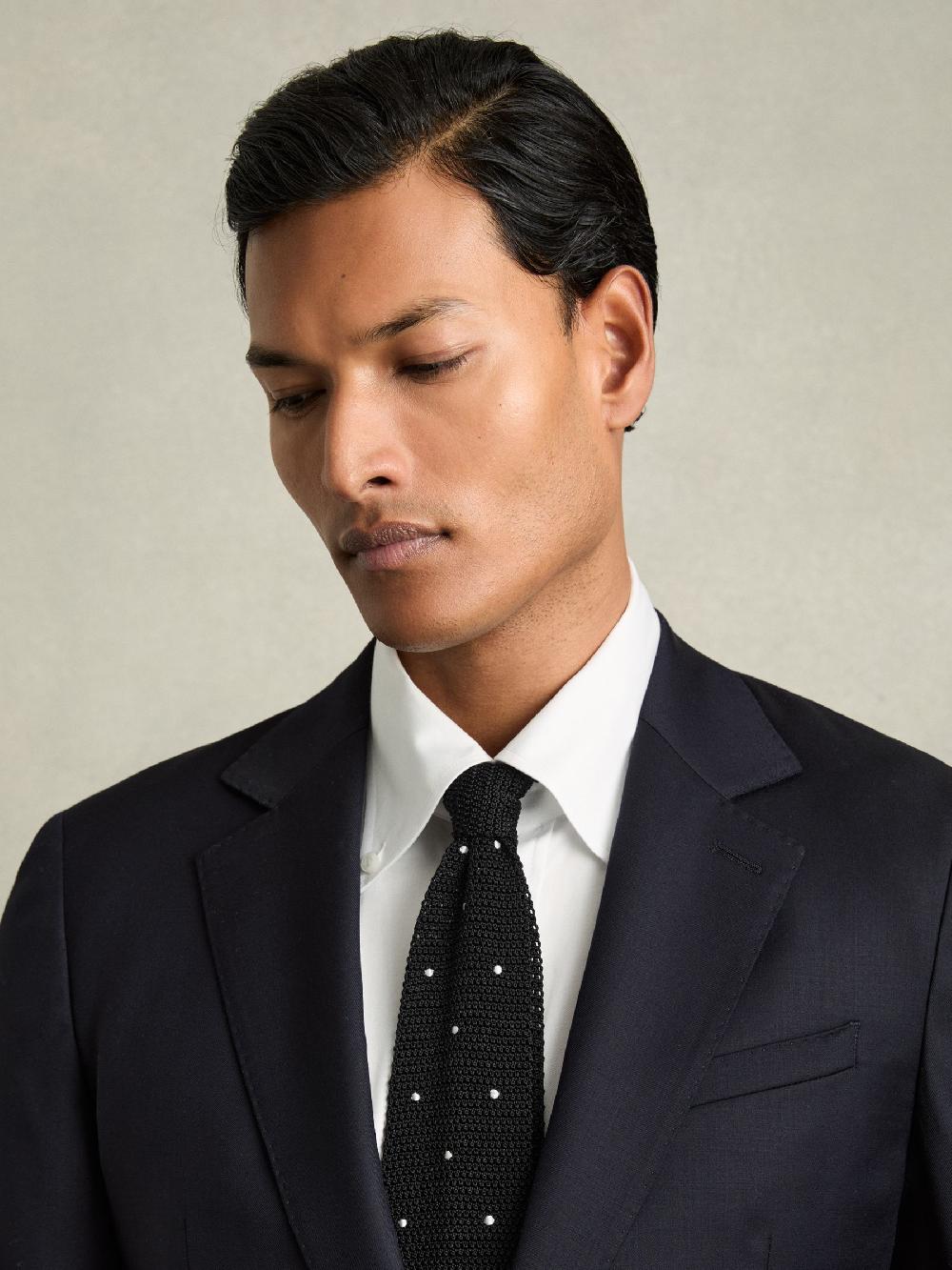 Reiss Silk Knitted Pin-Dot Tie In Black