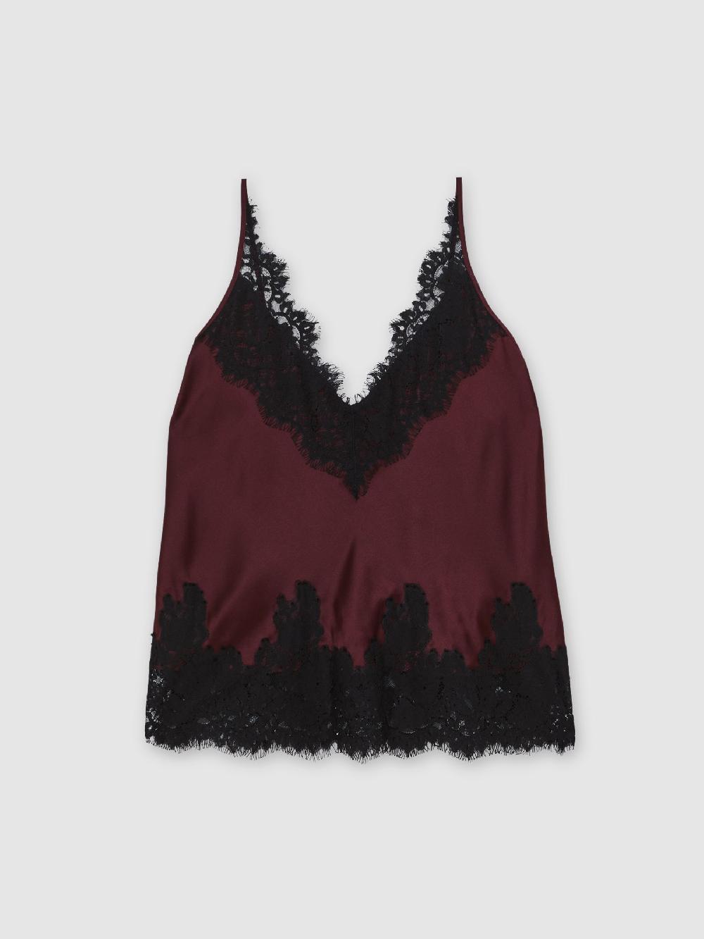 Reiss Silk Lace-Trim Cami Top In Burgundy