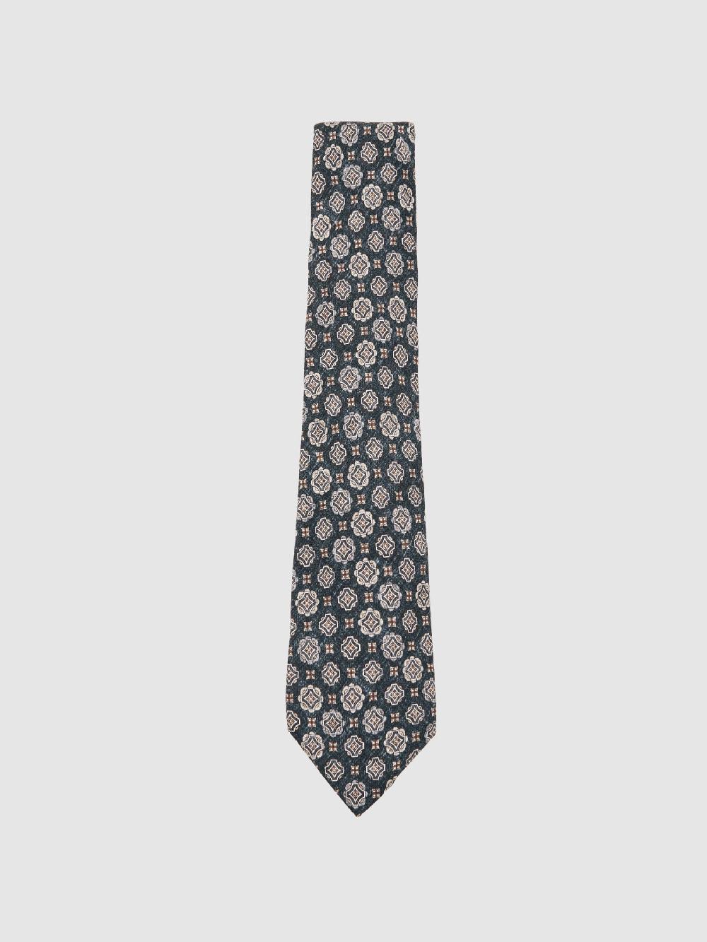 Reiss Silk Medallion Print Tie In Indigo Melange