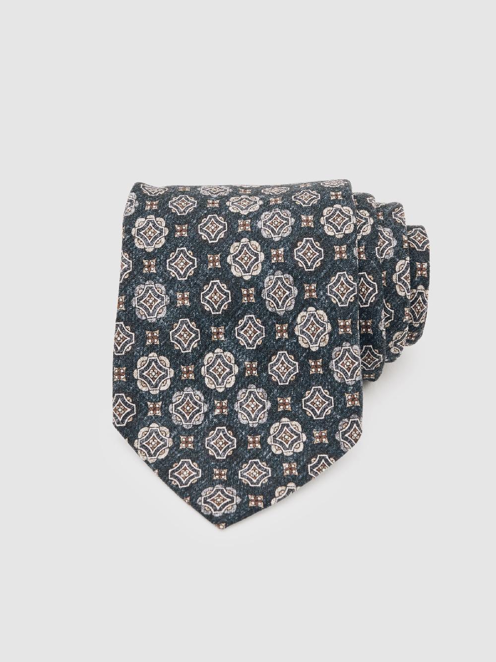 Reiss Silk Medallion Print Tie In Indigo Melange