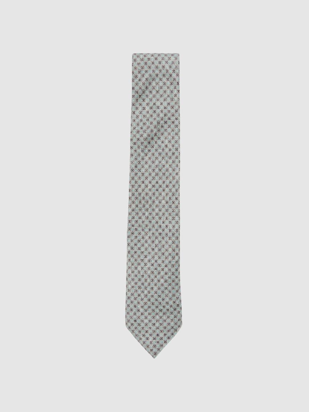 Reiss Silk Medallion-Print Tie In Soft Sage