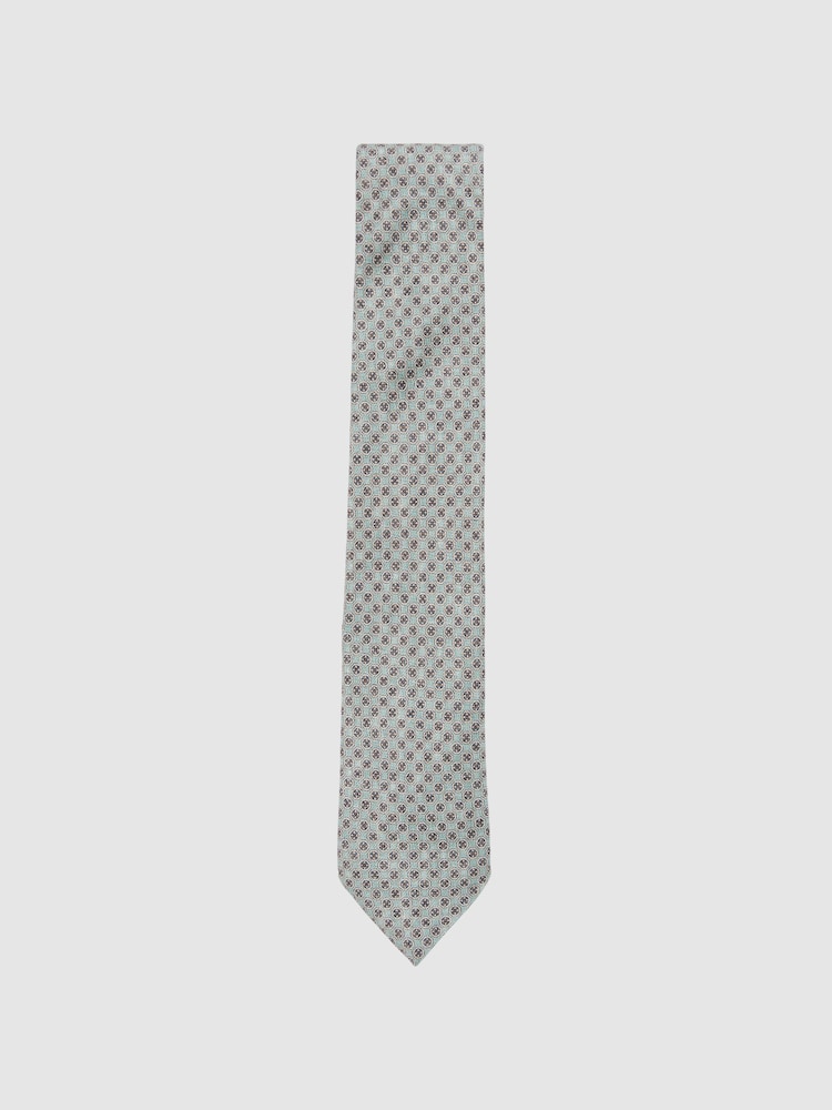 reiss Silk Medallion-Print Tie in Soft Sage