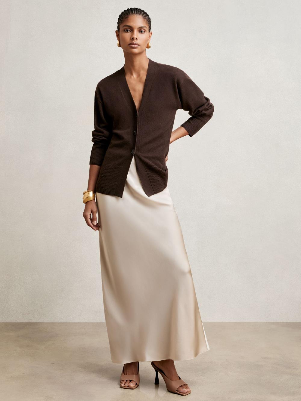 Reiss Silk Slip Maxi Skirt In Champagne Neutral