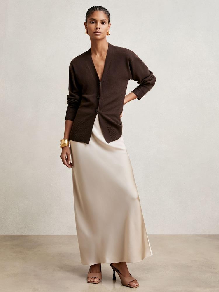 reiss Silk Slip Maxi Skirt in Champagne Neutral