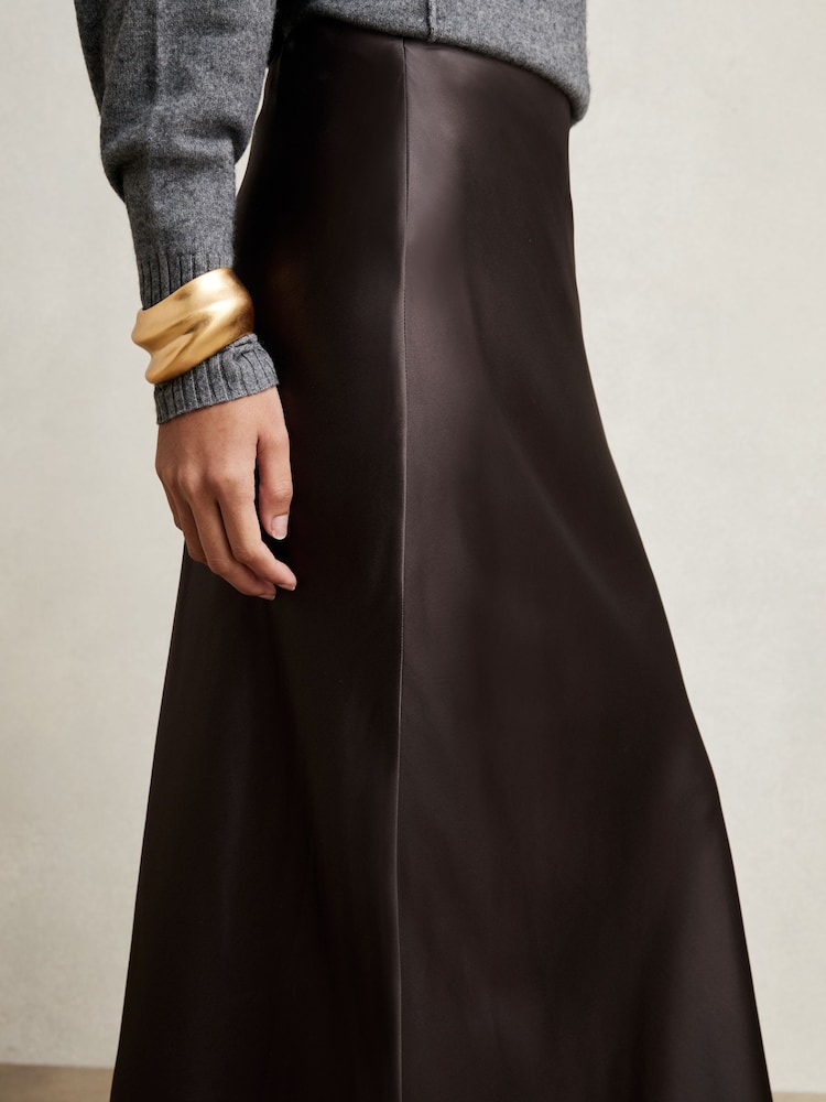 reiss Silk Slip Maxi Skirt in Mauve