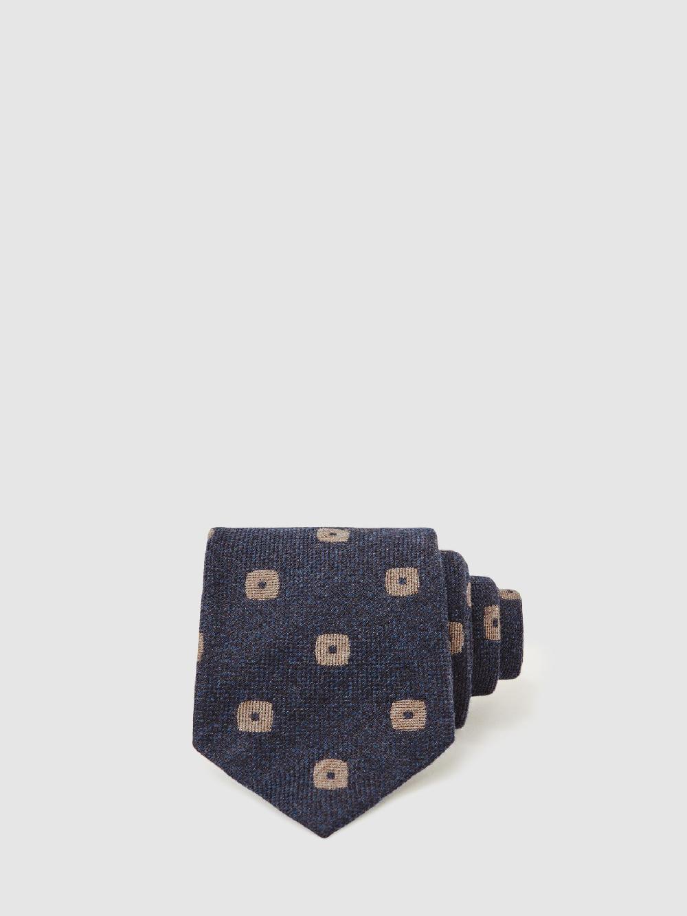 Reiss Silk-Wool Square-Medallion Tie In Navy
