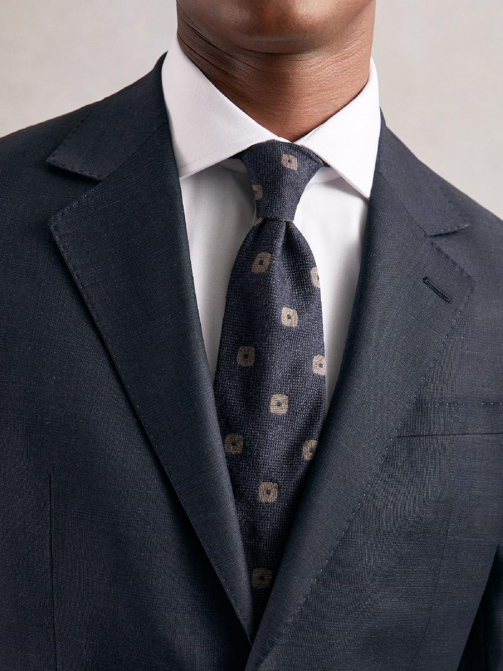 Reiss Silk-Wool Square-Medallion Tie In Navy
