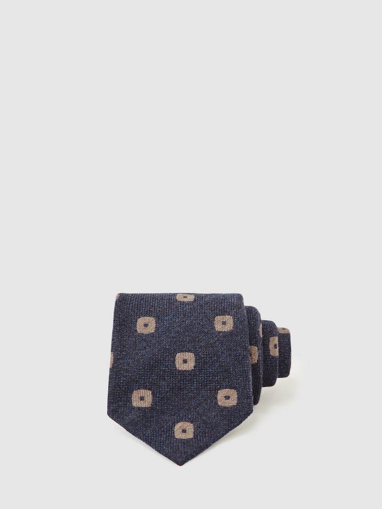 reiss Silk-Wool Square-Medallion Tie in Navy