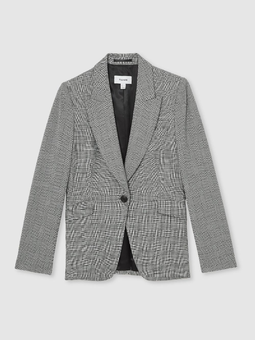 Reiss Single-Breasted Check Suit Blazer In Grey